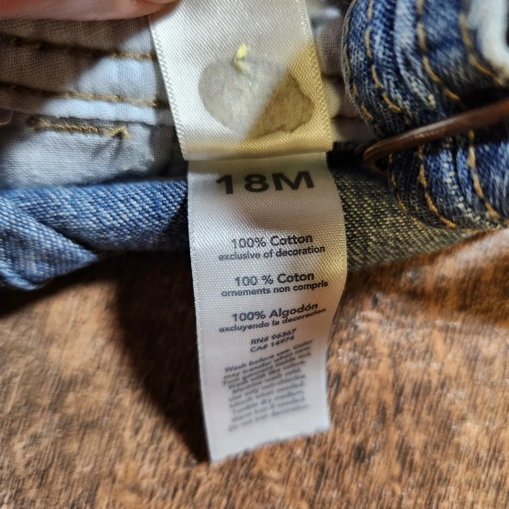 OSHKOSH B'GOSH Boys Denim Blue Jeans Embroidered Overalls 18 Months